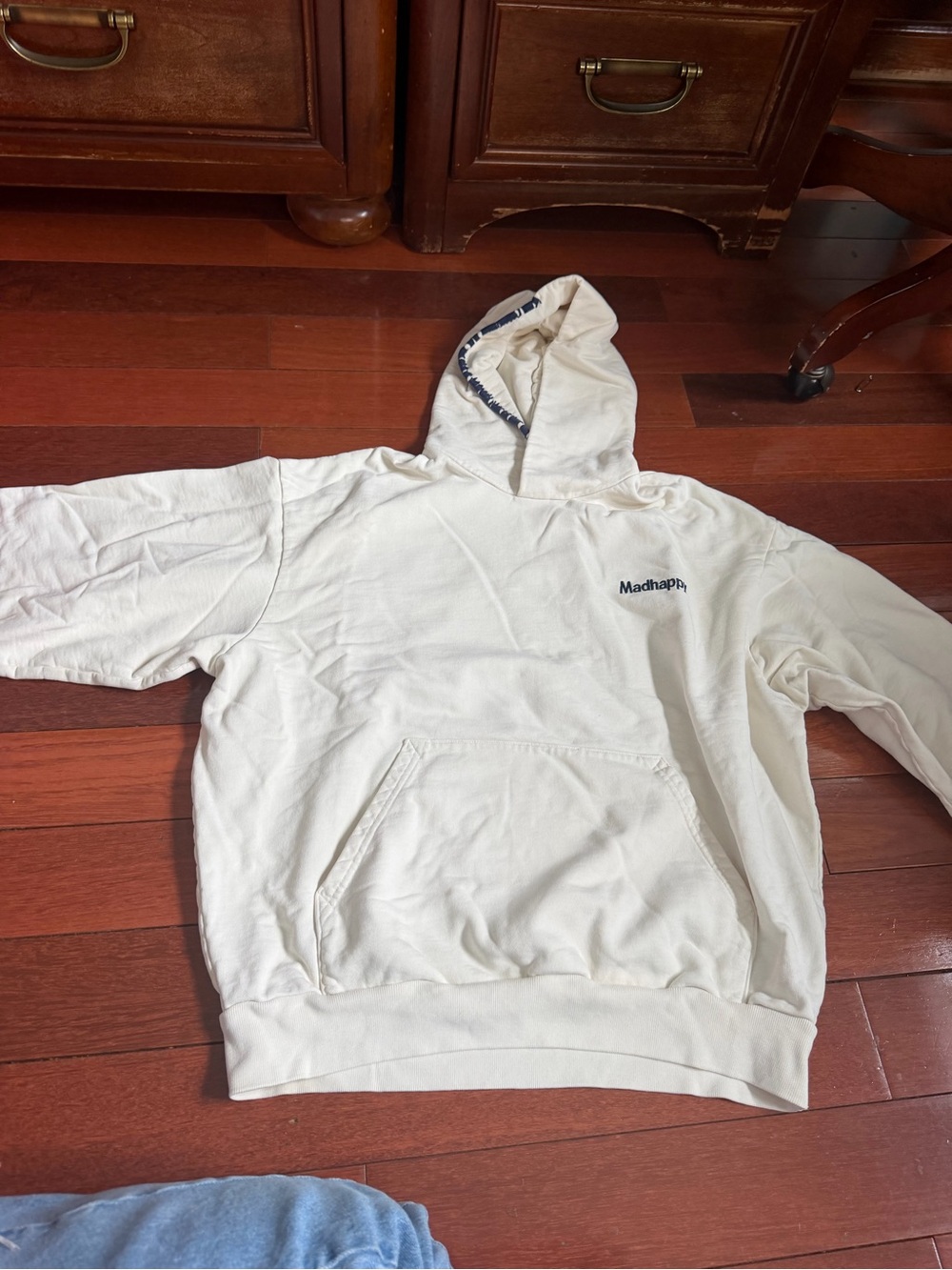 Madhappy Cream Pullover Hoodie with Navy Logo